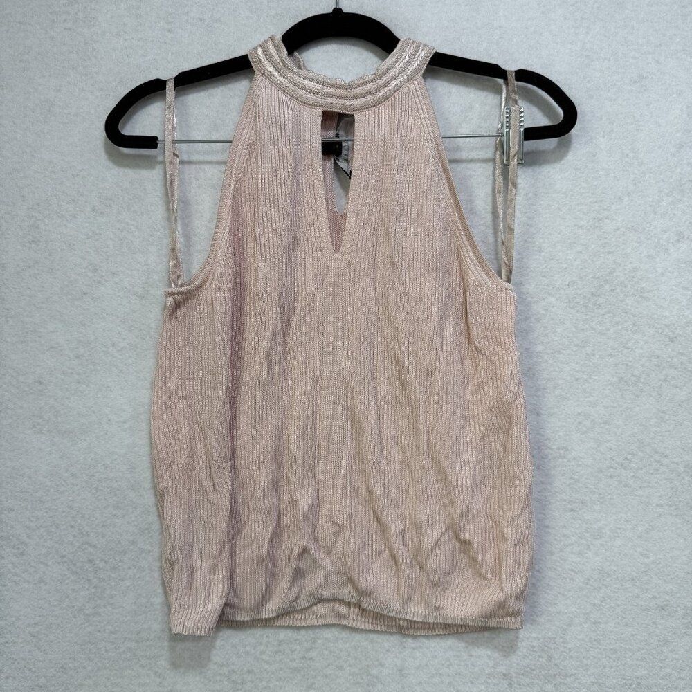 White House Black Market Tank Top Womens Small Metallic Knit Keyhole Sleeveless - Picture 6 of 10